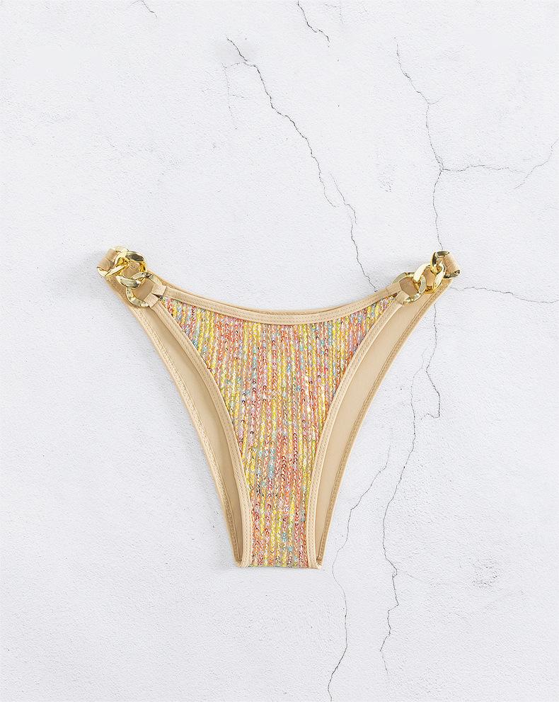 Sequined Lace-Up Chain - Gold Bikini Swimset (7516561997912)