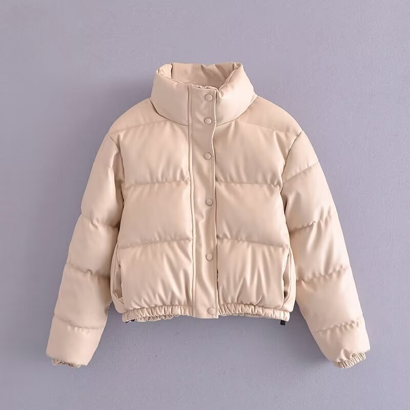 Cotton - Padded Thickened Poly-Urethane Leather Cotton Coat Jacket Coat (7516615475288)
