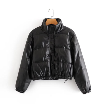 Cotton - Padded Thickened Poly-Urethane Leather Cotton Coat Jacket Coat (7516615475288)