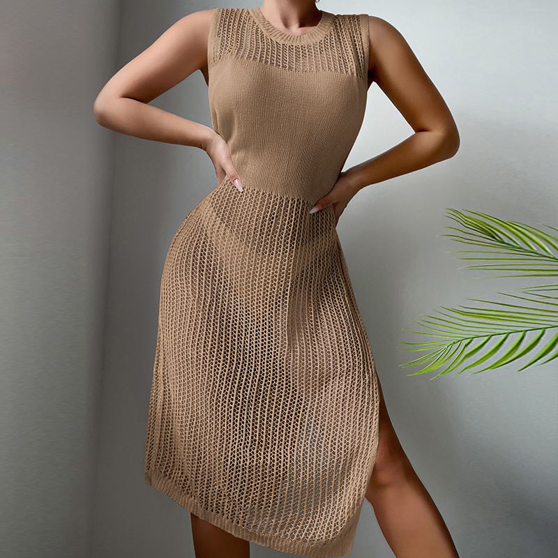 Woven Texture Blouse Dress - Solid Color Round-Neck (7518694965336)