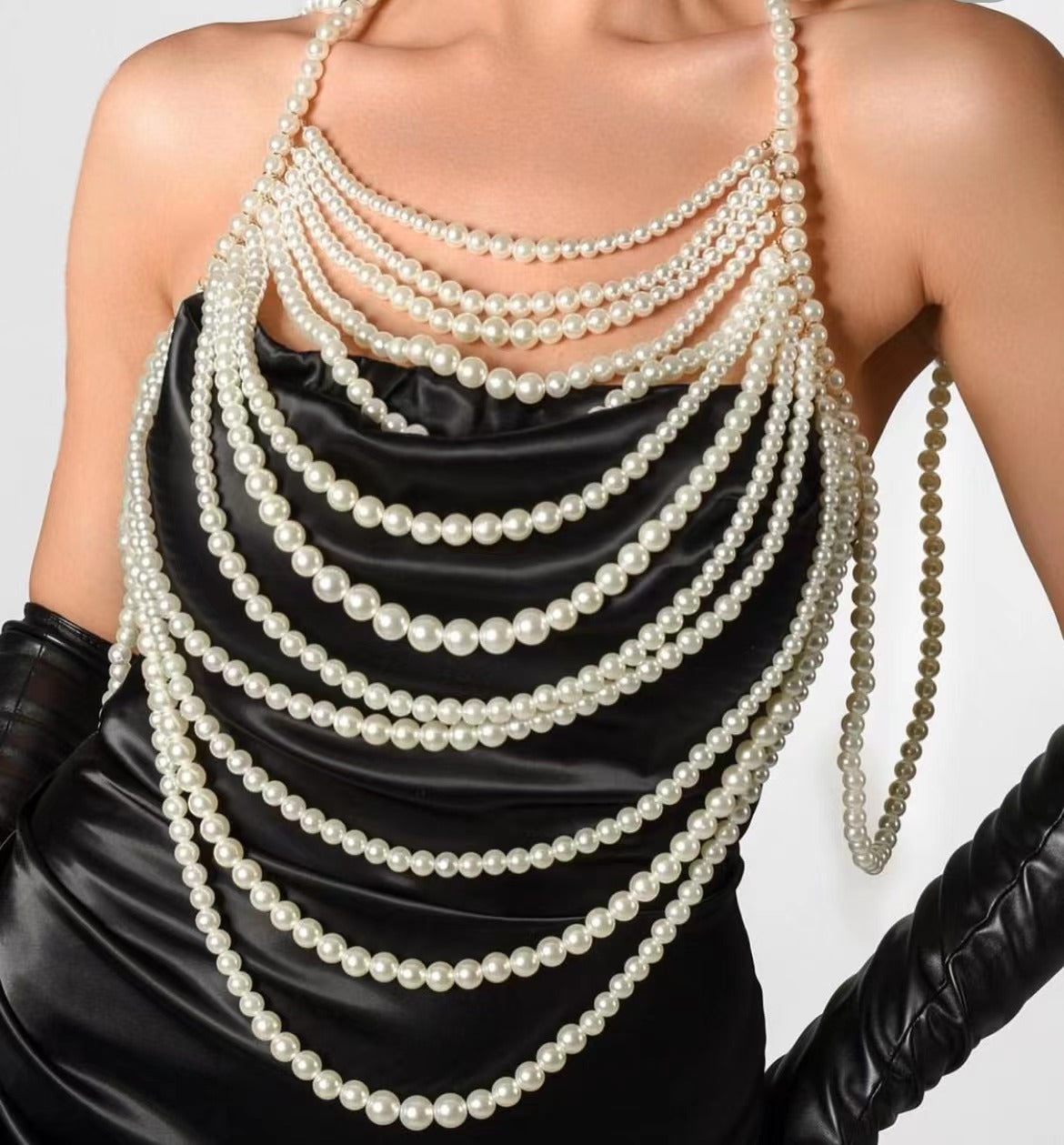 Halter Multi-Layer Pearl Suspenders Vest Tube-Top