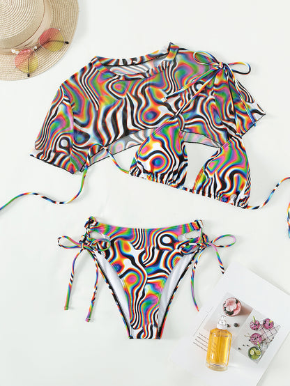 Mesh Colorful - Three-Piece Bikini Swimsuit (7516562161752)