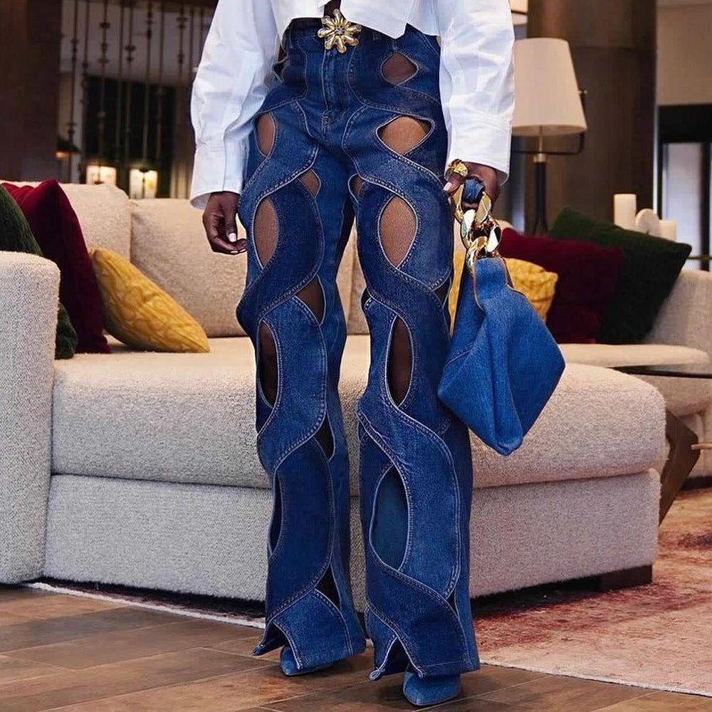 Twist Denim Jeans With Metal Buckle (7524749934680)