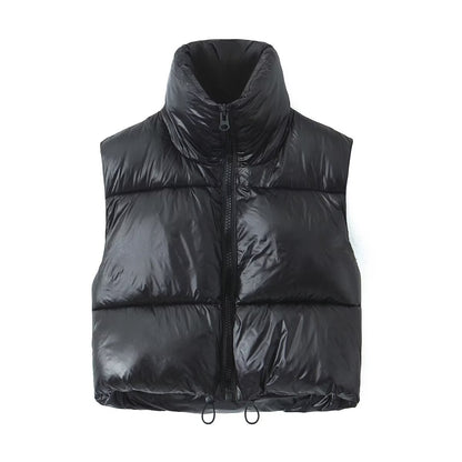 Stand-Collar Zipper Sleeveless Cotton Vest Jacket
