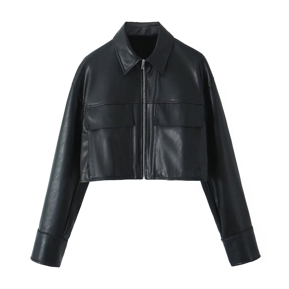 Crop-Top Faux Leather Jacket