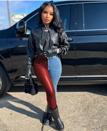 Slim-Fit Faux Leather Denim Jeans