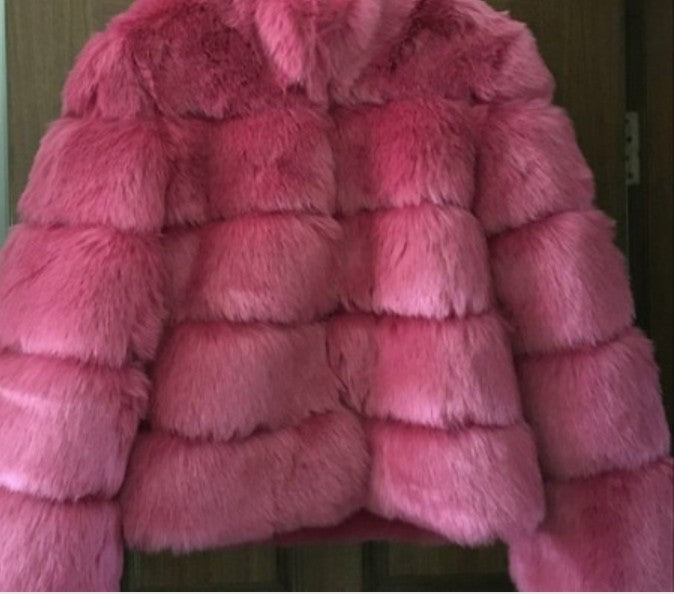 Faux Fox Fur Hooded Mid-Length Slim-Fit Coat