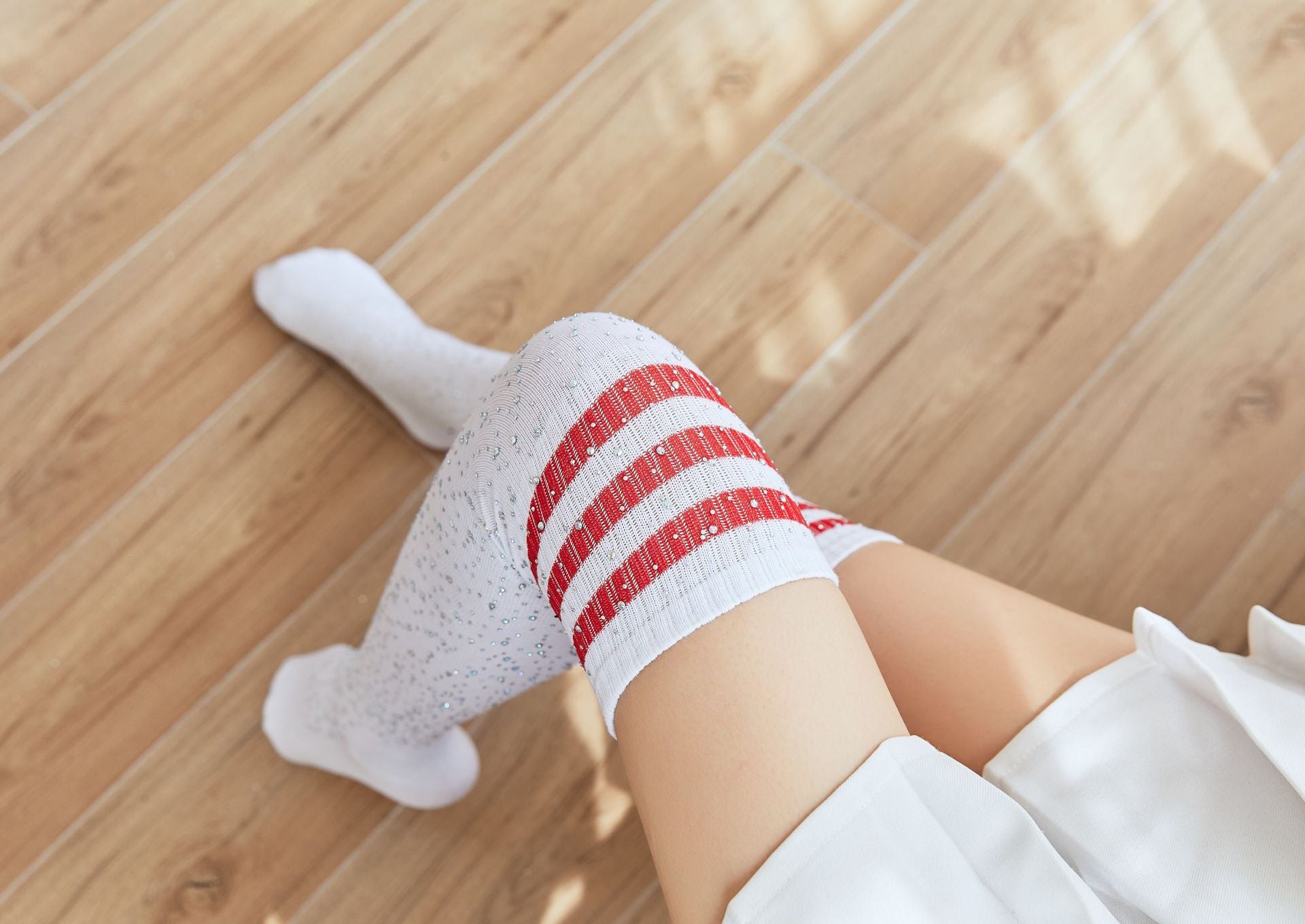 Rhinestone Knee Striped - High-Top Socks (7517779361880)