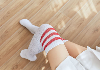 Rhinestone Knee Striped - High-Top Socks (7517779361880)