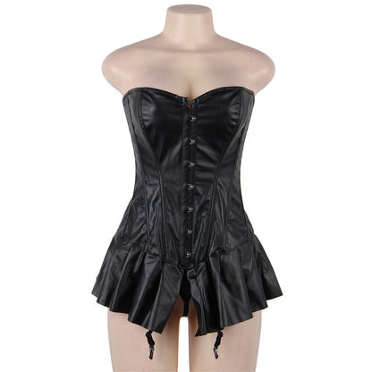 Plus-Size Leather Corset Mini Dress (7516663971928)