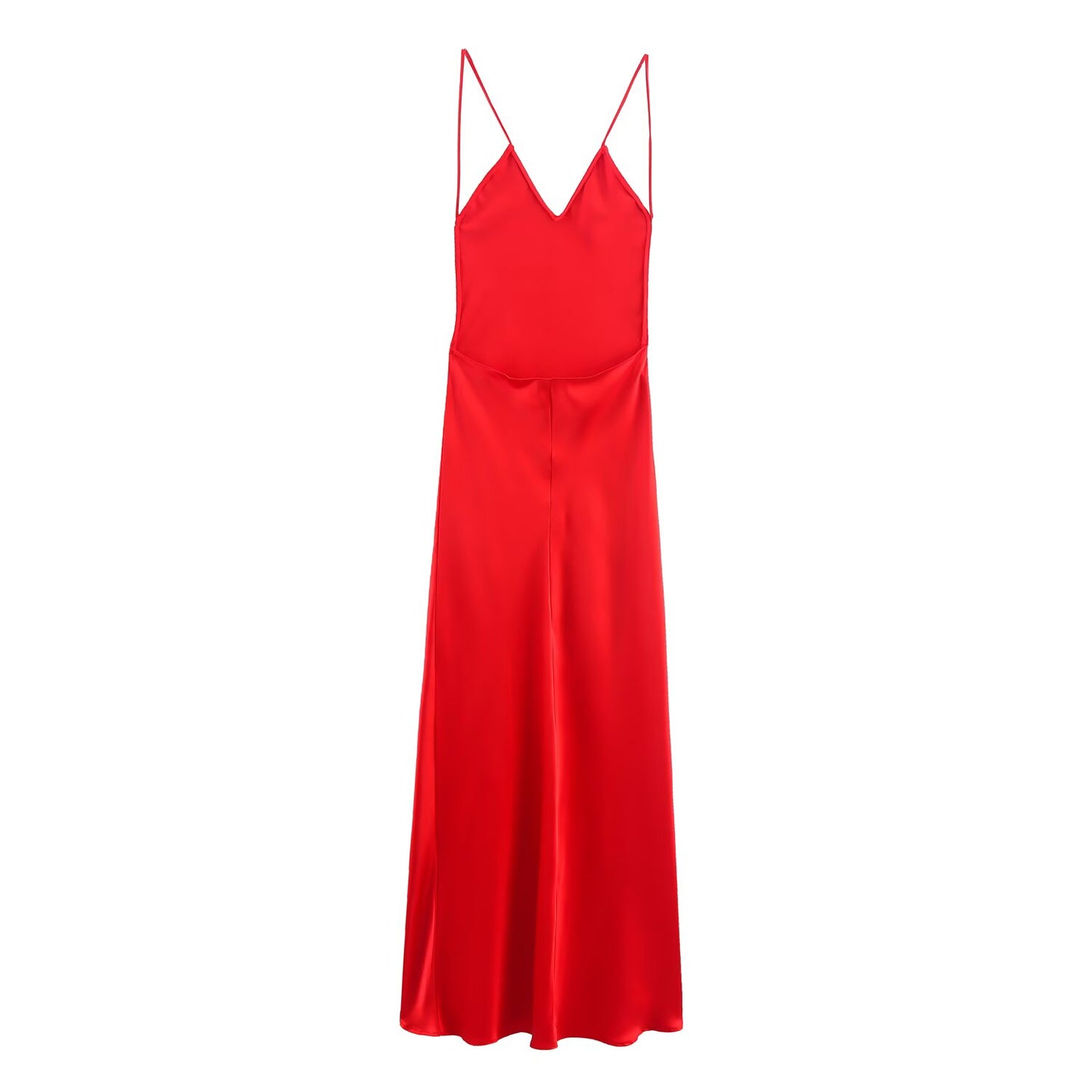 Solid Color Backless Satin Silk Dress