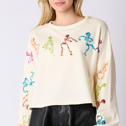 Skulls Sequined Casual Sweatershirt