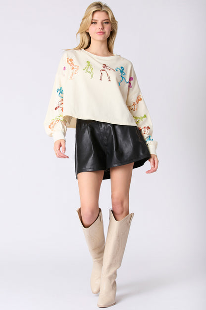 Skulls Sequined Casual Sweatershirt