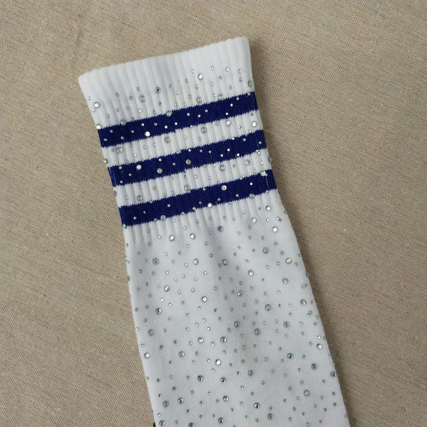 Rhinestone Knee Striped - High-Top Socks (7517779361880)