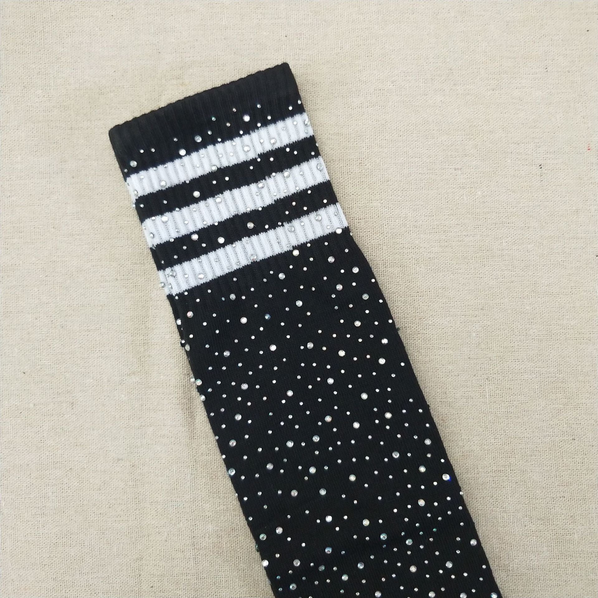 Rhinestone Knee Striped - High-Top Socks (7517779361880)