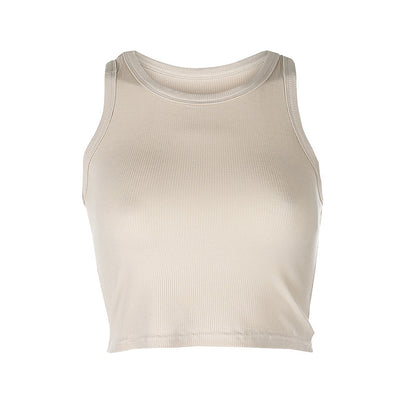 Solid Color Sleeveless Bottoming Slim-Fit Stretch Vest Crop-Top