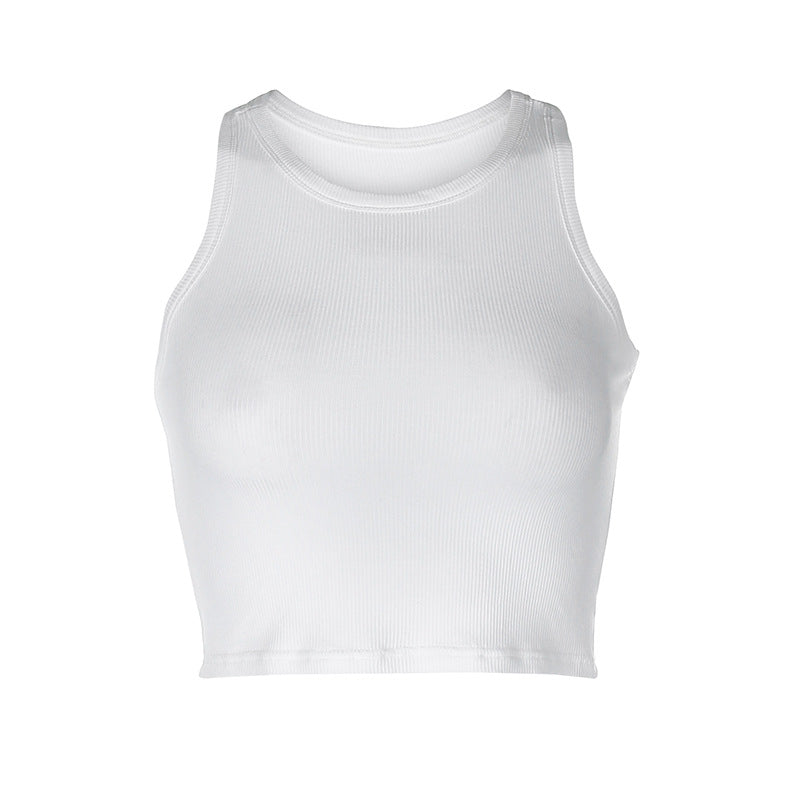 Solid Color Sleeveless Bottoming Slim-Fit Stretch Vest Crop-Top