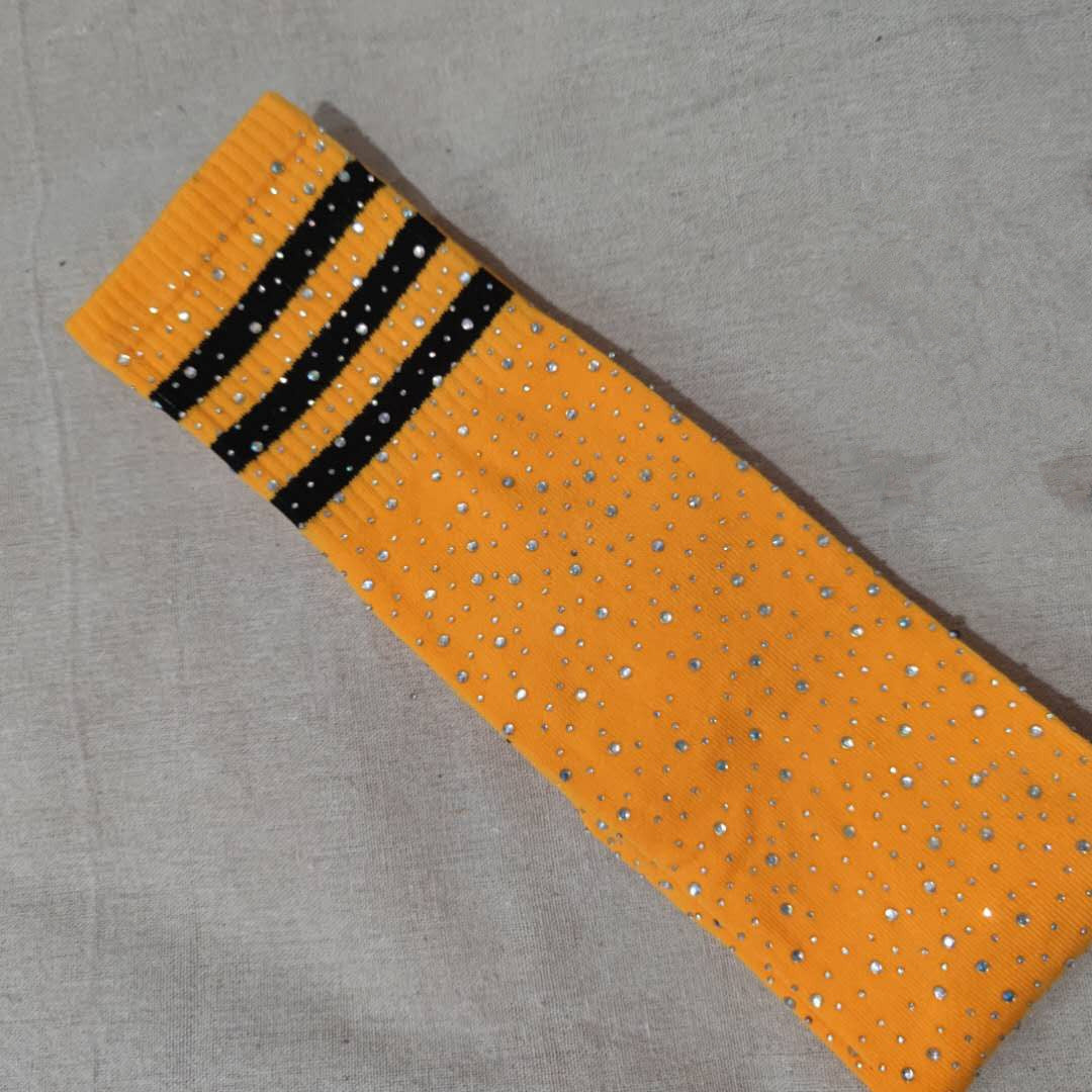 Rhinestone Knee Striped - High-Top Socks (7517779361880)