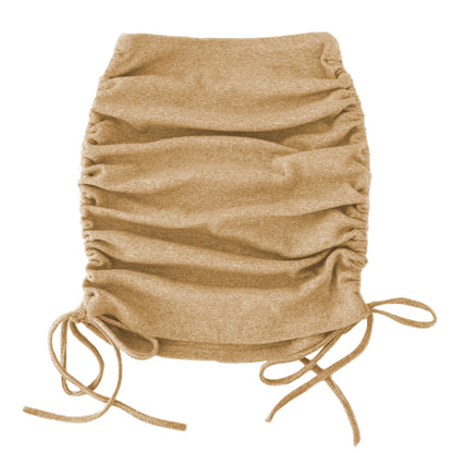 Threaded Side Drawstrings Elastic Pleated Skirt