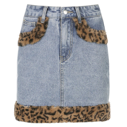 Leopard Denim Patching - A-Line Skirt (7522170077272)