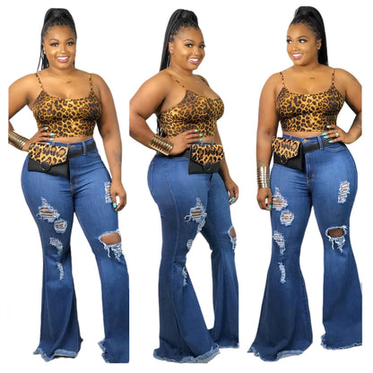 Plus Size Stretchy Distressed Flared Denim Jeans