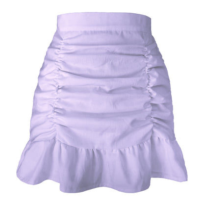 Solid Color Ruffled Zipper High Waist Fishtail Sheath Pleated Skirt