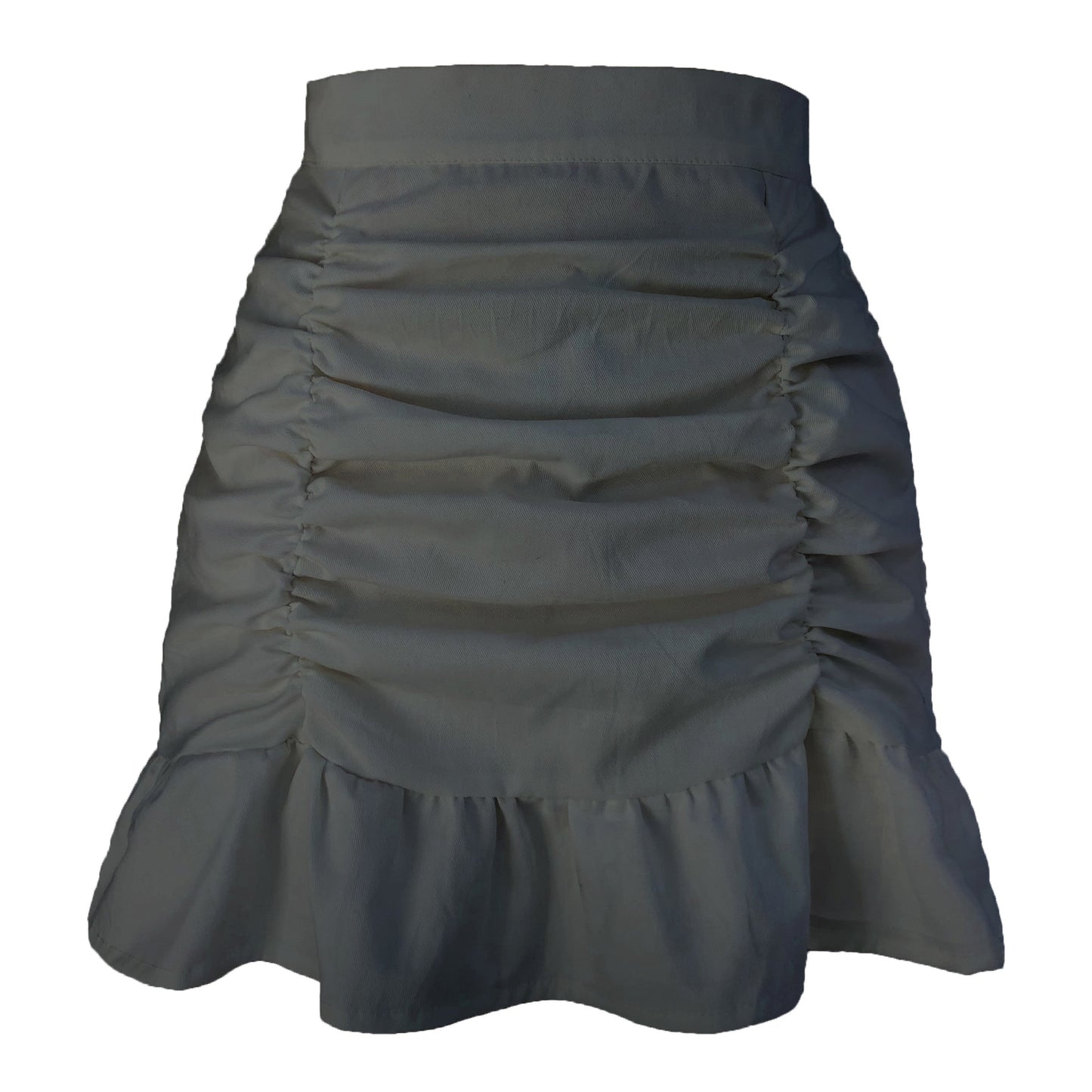 Solid Color Ruffled Zipper High Waist Fishtail Sheath Pleated Skirt