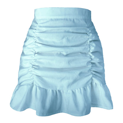 Solid Color Ruffled Zipper High Waist Fishtail Sheath Pleated Skirt