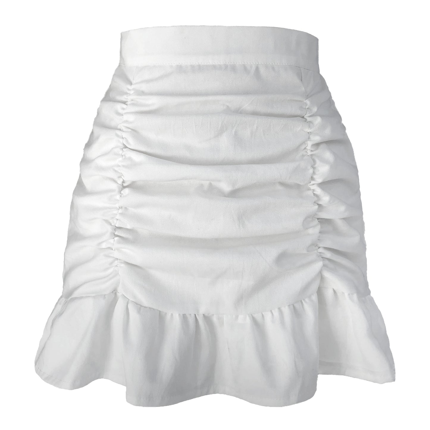 Solid Color Ruffled Zipper High Waist Fishtail Sheath Pleated Skirt