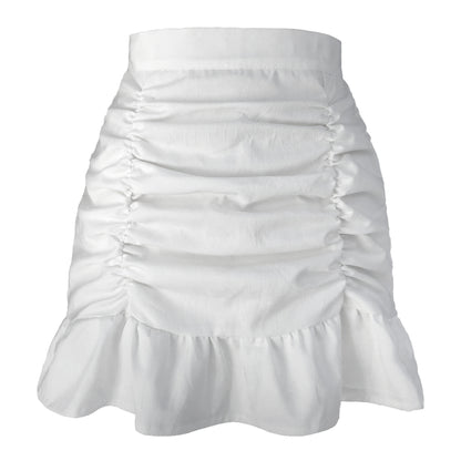 Solid Color Ruffled Zipper High Waist Fishtail Sheath Pleated Skirt