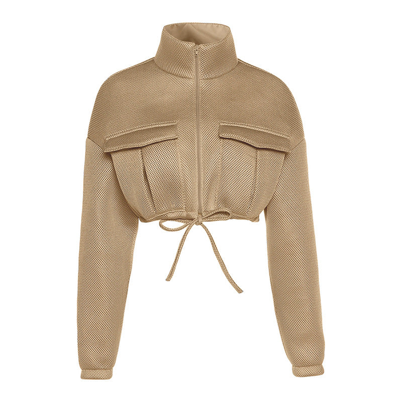 Zesty - Cropped Stand Collar Loose Short Jacket (7516640936024)