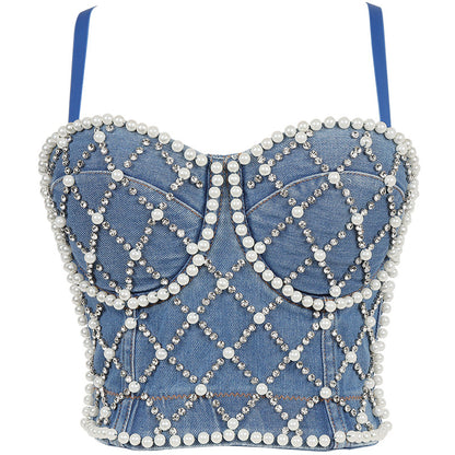 Rhinestone Denim Tube Top (7517898899544)