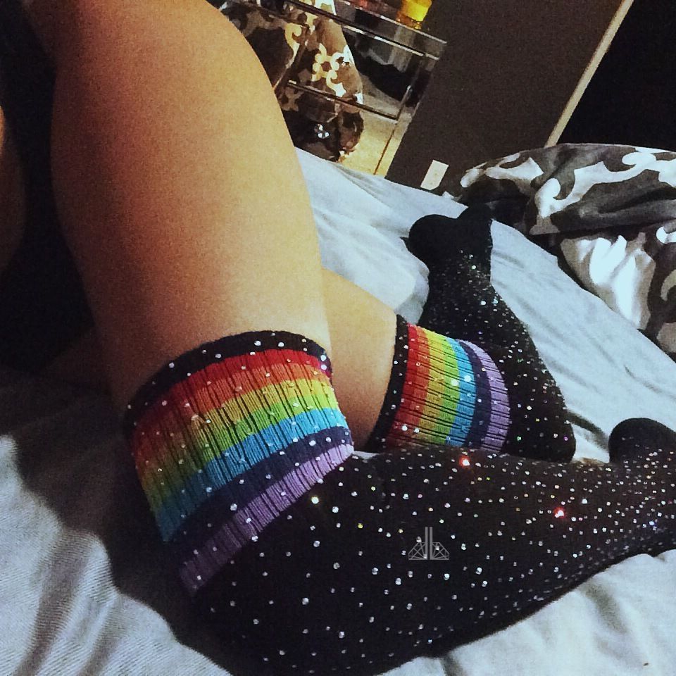 Rhinestone Knee Striped - High-Top Socks (7517779361880)
