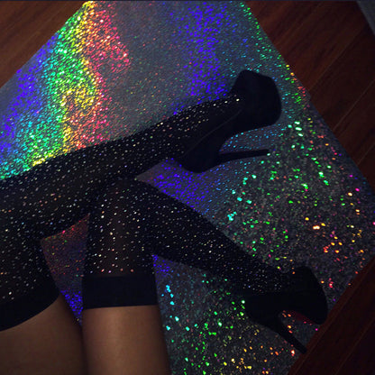Rhinestone Knee Striped - High-Top Socks (7517779361880)