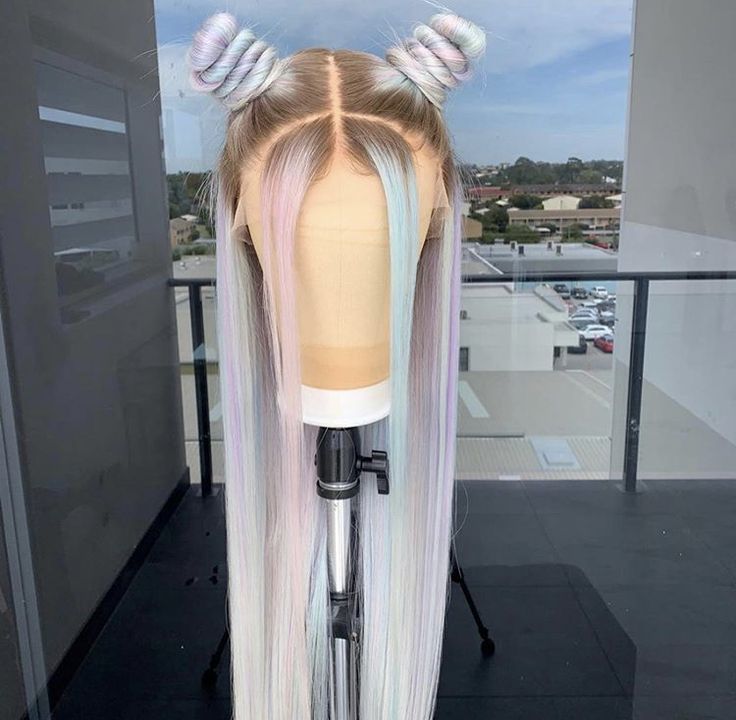 Blue/Purple Straight Spacebuns Wig