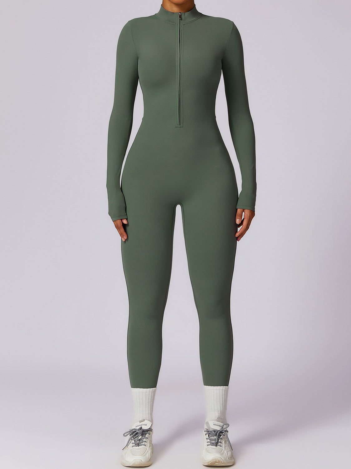 Mock Neck Zip-Up Long Sleeves Romper Leotard
