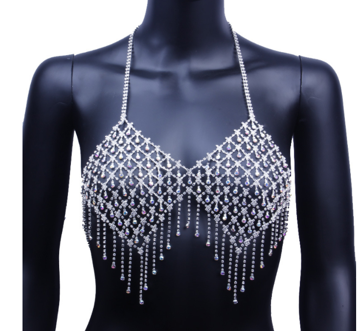 Tassel Body Chains - Diamond Net Bra Chain Necklace (7517780574296)