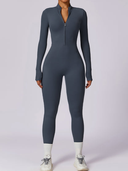 Mock Neck Zip-Up Long Sleeves Romper Leotard