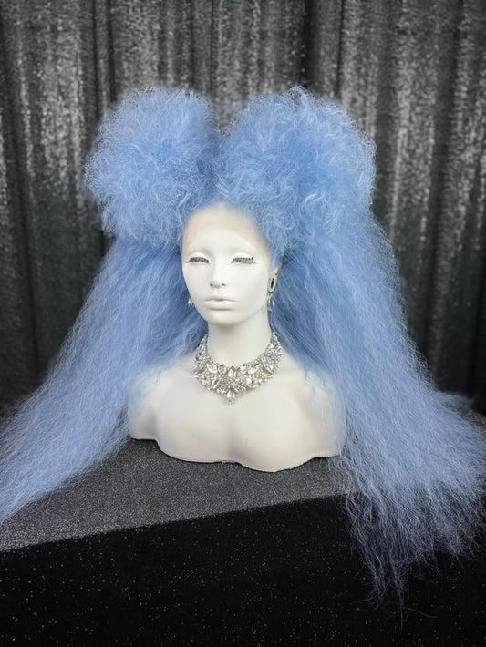 Crimped Spacebuns Blue Wig