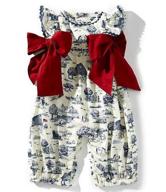 Baby Girl Toile Flags Romper