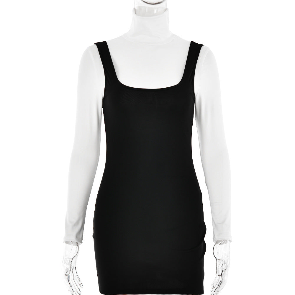 Sexy AllMatching Long Sleeve Turtleneck Base Slim Strap Sheath Dress Outfit Women (7524905549912)