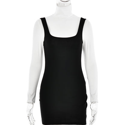 Sexy AllMatching Long Sleeve Turtleneck Base Slim Strap Sheath Dress Outfit Women (7524905549912)