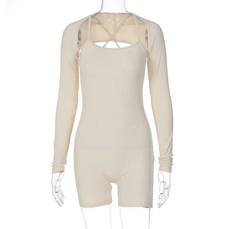 One-Piece U-Collar Shawl Romper