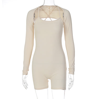One-Piece U-Collar Shawl Romper