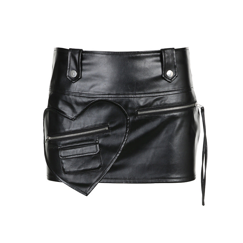Asymmetrical Stitching Leather Hip Skirt