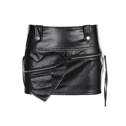 Asymmetrical Stitching Leather Hip Skirt
