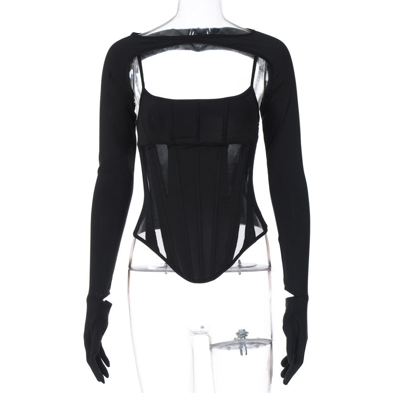 Micro Cropped Crop-Top - Long Sleeves (7518487642200)