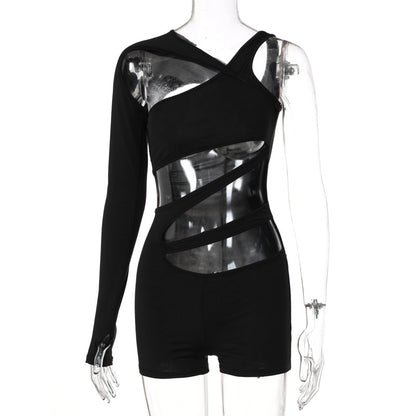 Solid Color Hollow-Out Cut-Out Romper