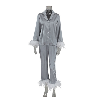 Solid Color Feathers Pajamas Set