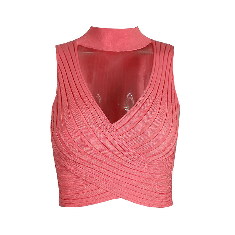 Halter Knitted Criss-Cross Crop-Top